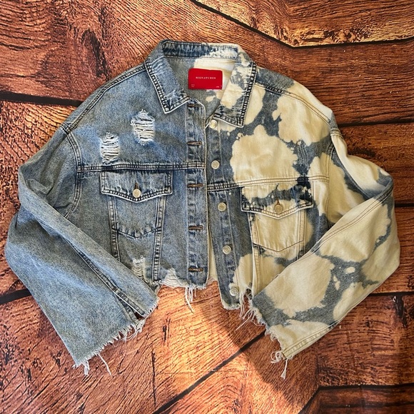 Signatures Cropped distressed Denim‎ Jacket Size L - Picture 1 of 14